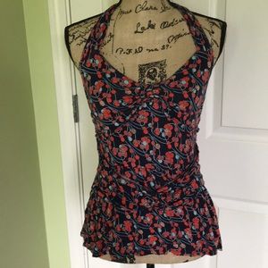 Anthropologie Ric Rac Knotted Cherry Halter Top.